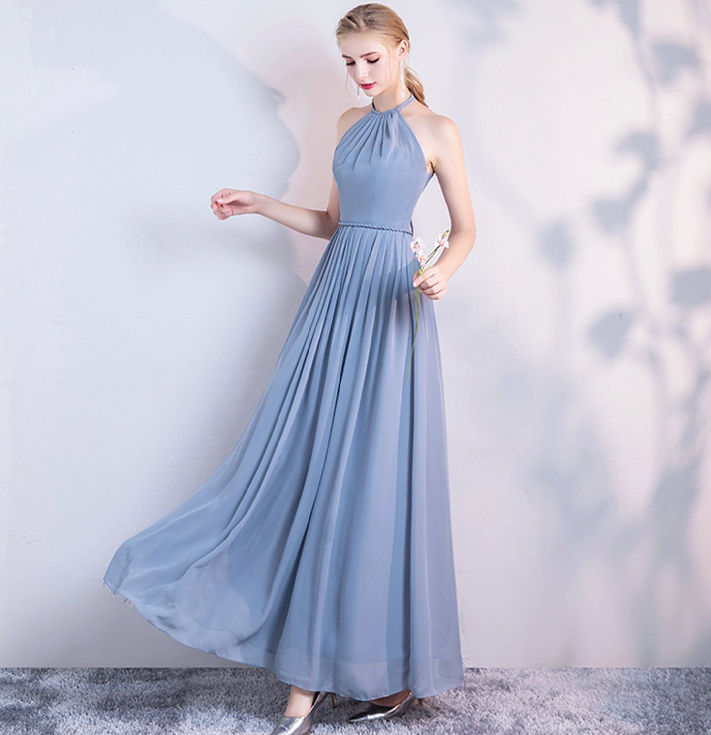 Blue chiffon long A line prom dress bridesmaid dress  10043