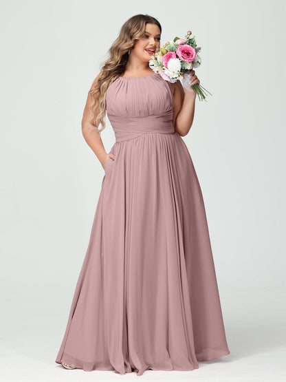 A-Line/Princess Spaghetti Straps Sleeveless Plus Size Bridesmaid Dresses with Pockets