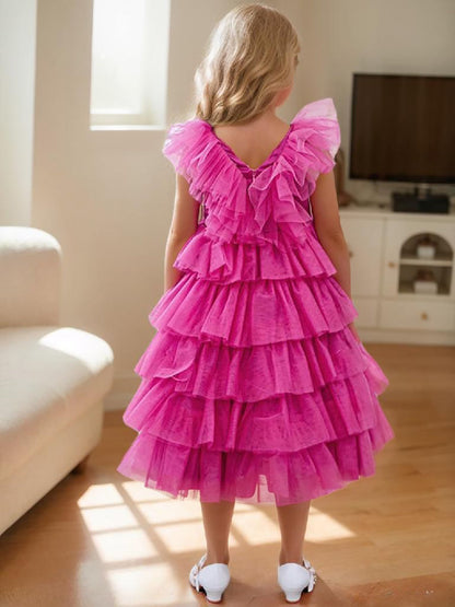 Ball-Gown/Princess Pink Sleeveless Tulle Flower Girl Dress with Ruffles