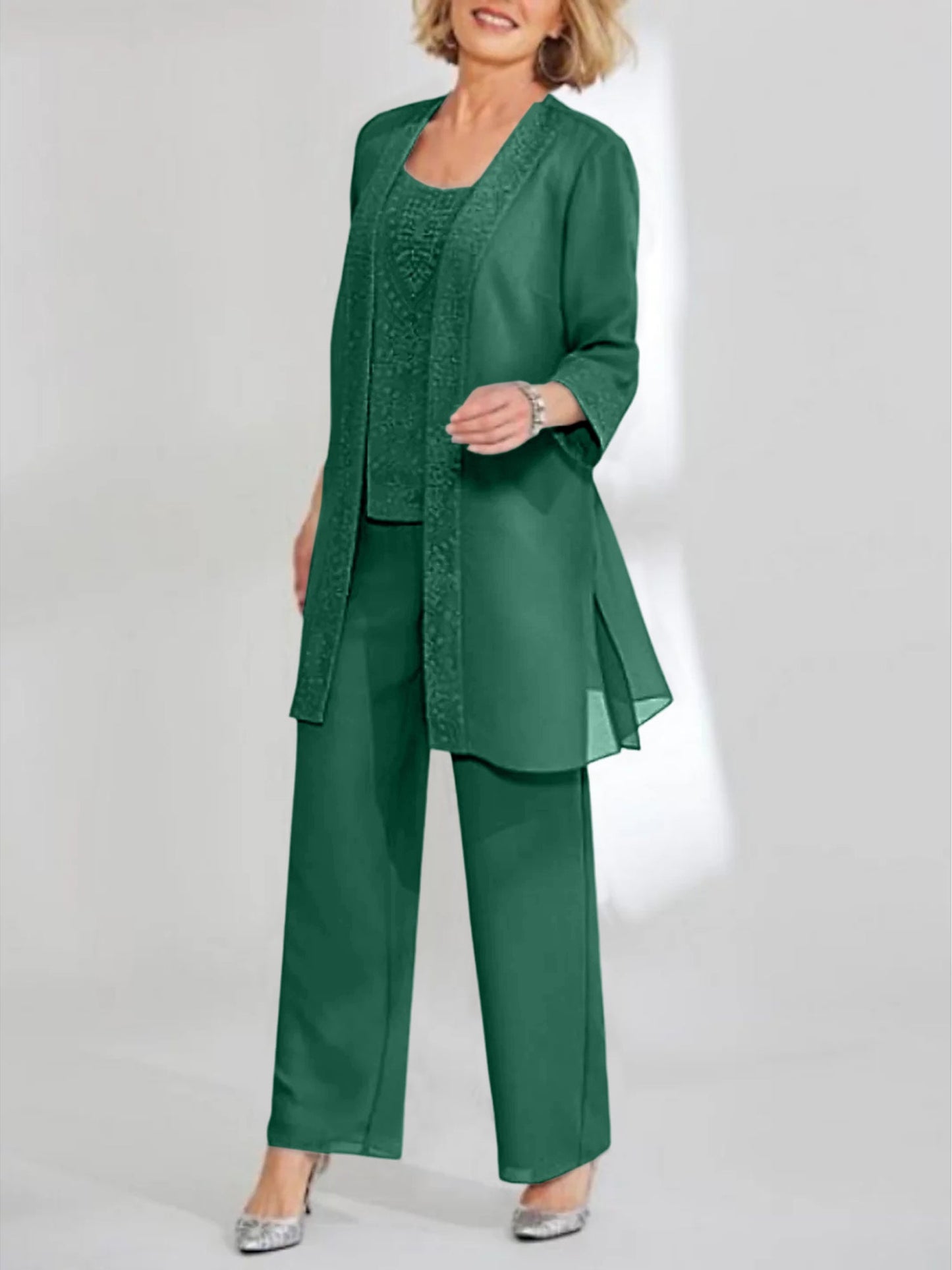 Chiffon Scoop Ankle-Length Mother of the Bride Pantsuits with Jacket