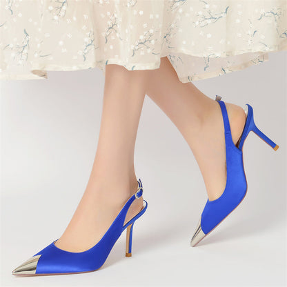 Women's Wedding Shoes Silk Satin Pointed Toe High Heel Splicing Bridal Shoes