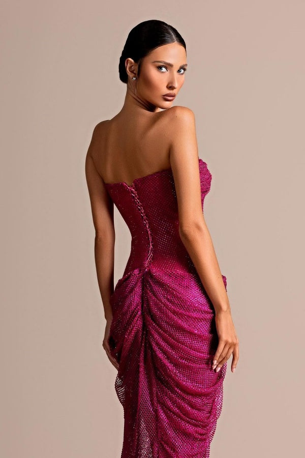 Fashion New Hollow Dark Fuchsia Split Prom Dress ZT0196