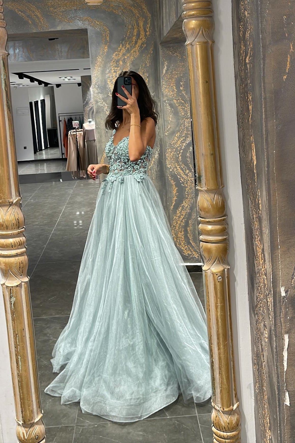 Elegant Spaghetti-Straps Mermaid Appliques Prom Dress With Beadings ED0319