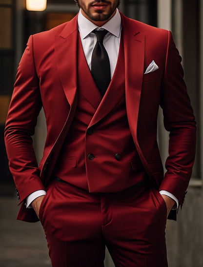 Men's Tailored Fit Single Breasted Two-buttons 3 Pieces Solid Colored Wedding Suits