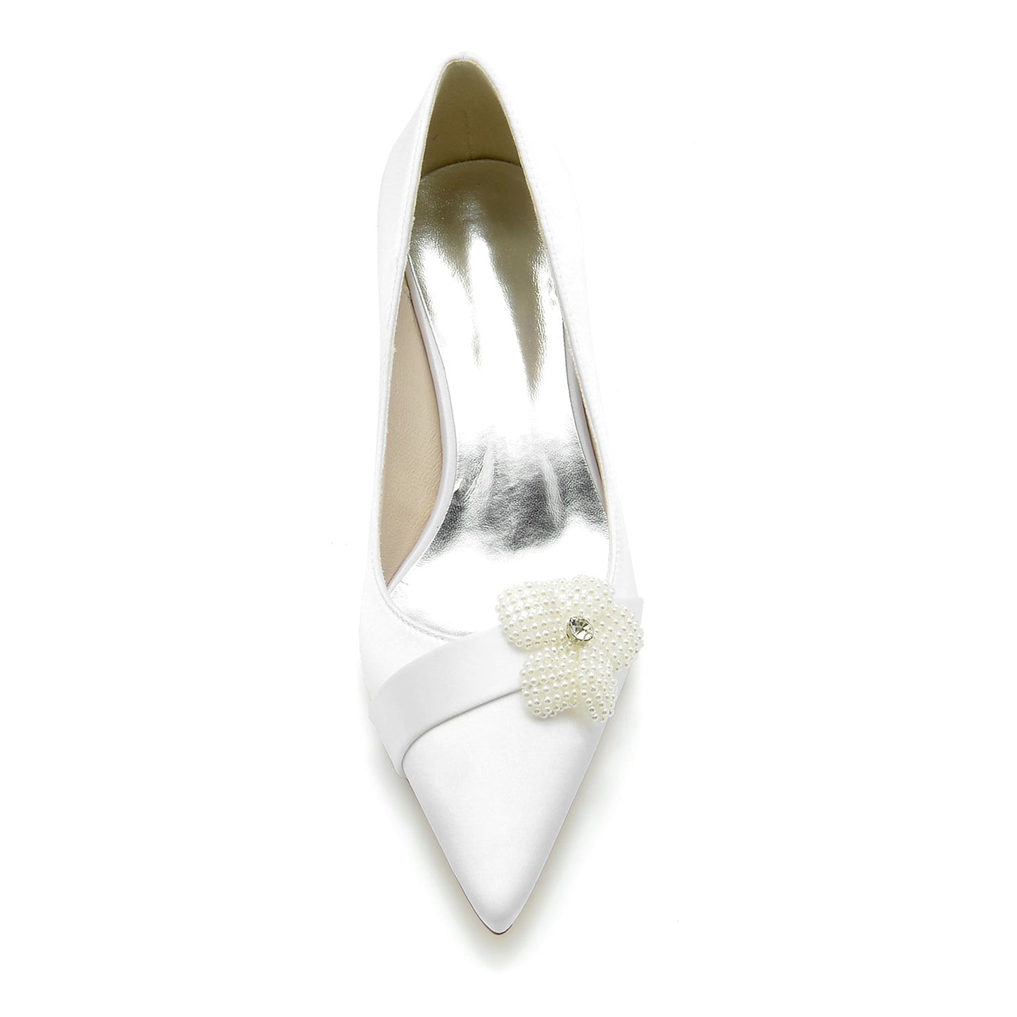 Women's Wedding Shoes White Pearl Flower Pointed Toe Mid Heel Bridal Shoes