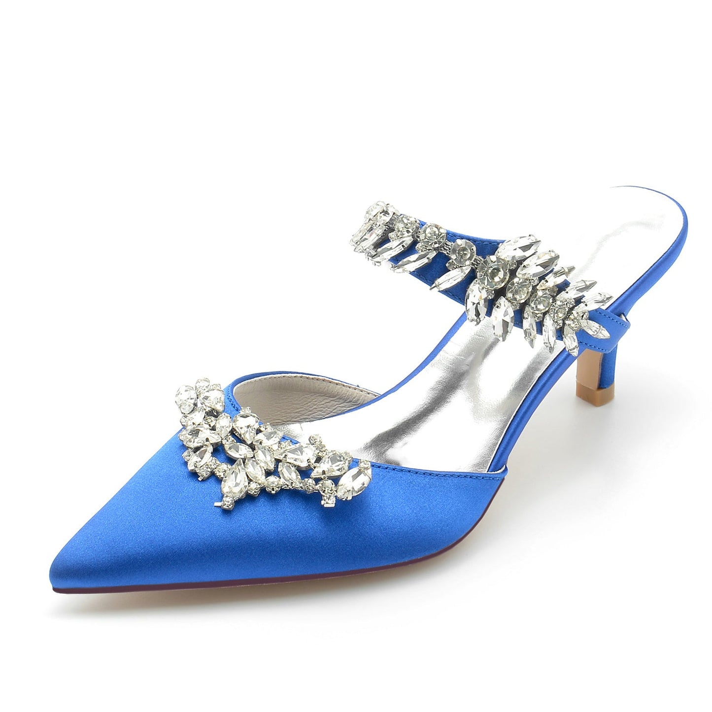 Women's Wedding Shoes Rhinestone Mules Pointed Toe Mid Bridal Shoes