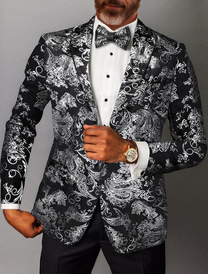 Gold Silver Men's Tailored Fit Single Breasted One-button Printed Party Jacket