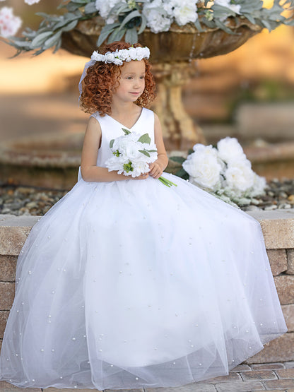 Elegant Princess Ball Gown Satin & Tulle Flower Girl Dress