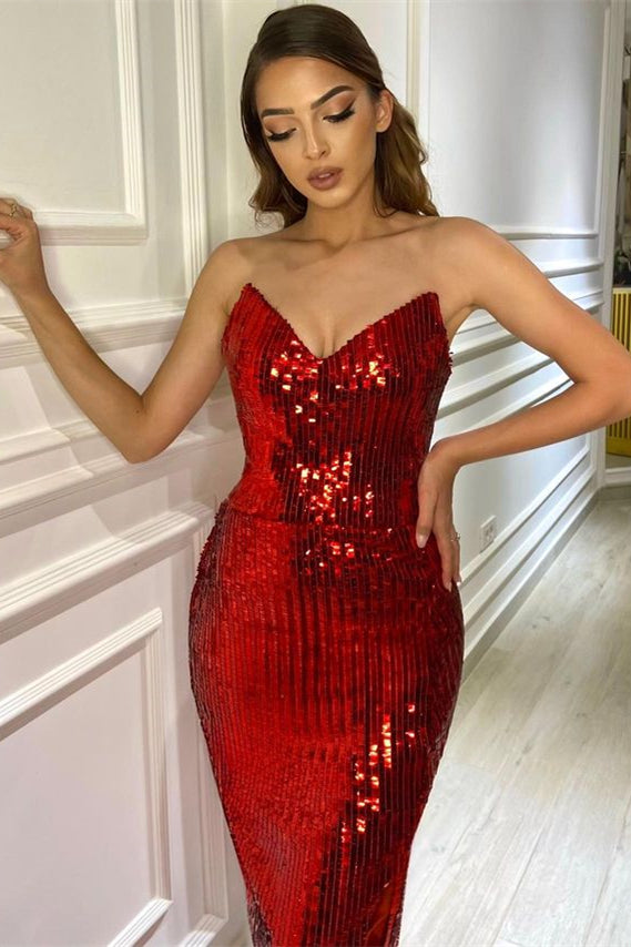 Burgundy Prom Dress V Neck Sequins Heary Mermaid ED0621