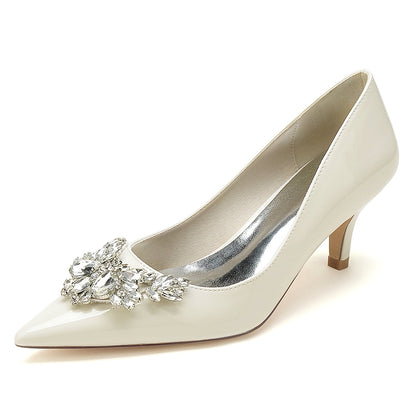 Women's Wedding Shoes Patent Leather Rhinestone Mid Pointed Toe Bridal Shoes