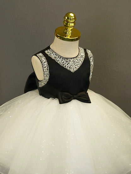 Ball Gown Sleeveless Knee-Length Baby Girl Party Dress with Bow & Rhinestones