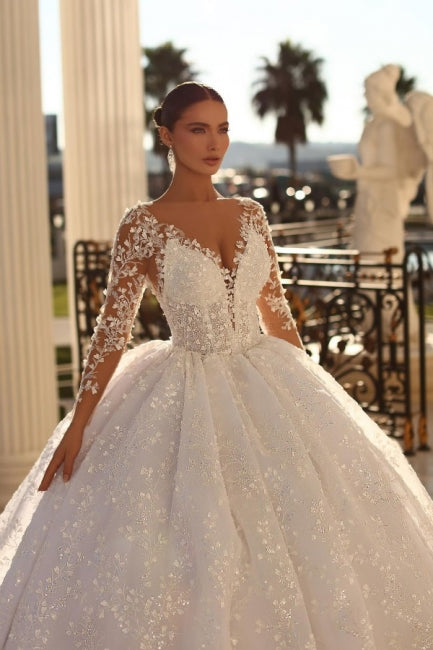 Fabulous Sweetheart Ball Gown Lace Wedding Dresses Online Crystals