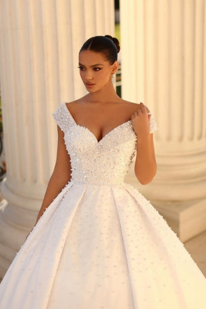 Fabulous Sweetheart Cap Sleeves Ball Gown Wedding Dresses Online Sequined