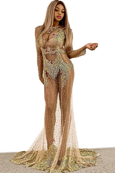 Fantasy Diamante Mesh Maxi Dress