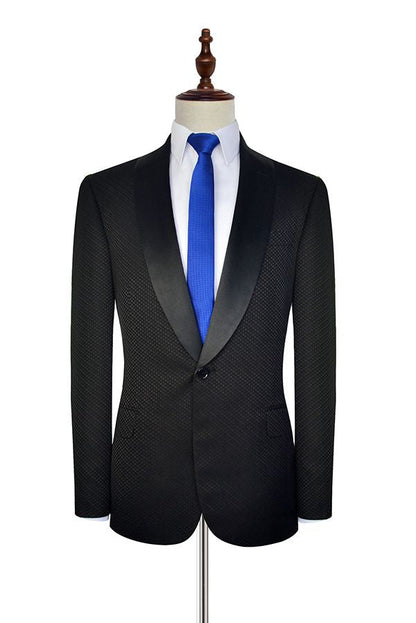 Fashion Small Check Pattern Jacquard Wedding Suits for Groom Black Mens Marriage Suits