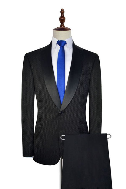 Fashion Small Check Pattern Jacquard Wedding Suits for Groom Black Mens Marriage Suits