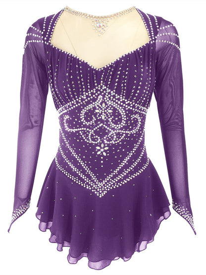 Figure Skating Dress Women's Girls'  Dancewear Spandex Stretch Yarn  Solid Colored Classic Crystal/Rhinestone Skating Dress