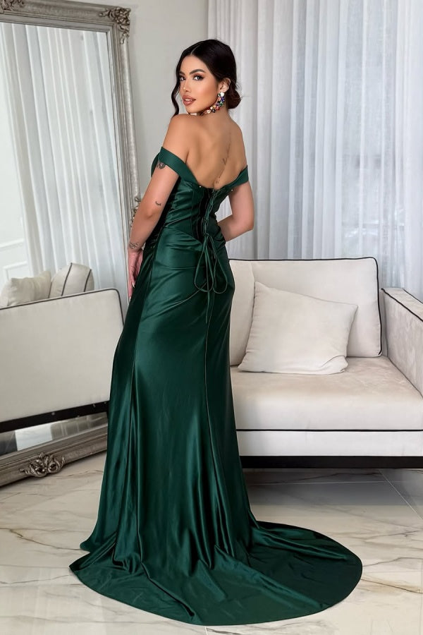 edgynewlook Green Off-the-Shoulder Long Prom Dress with Slit