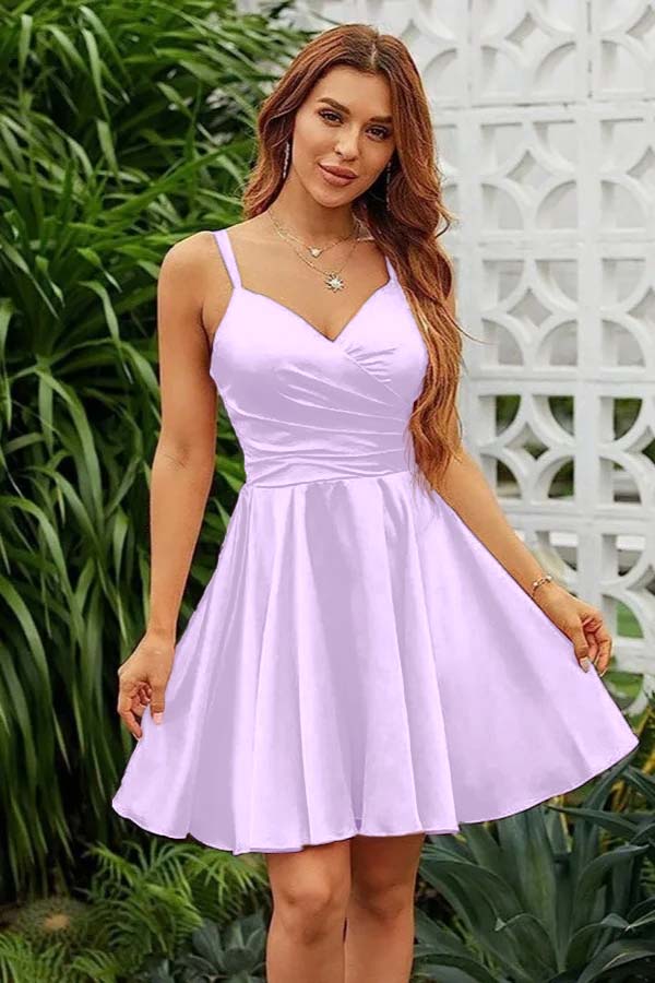 Fashion Pink Spaghetti Strap Homecoming Dress V Neck Prom Dress YZTS072