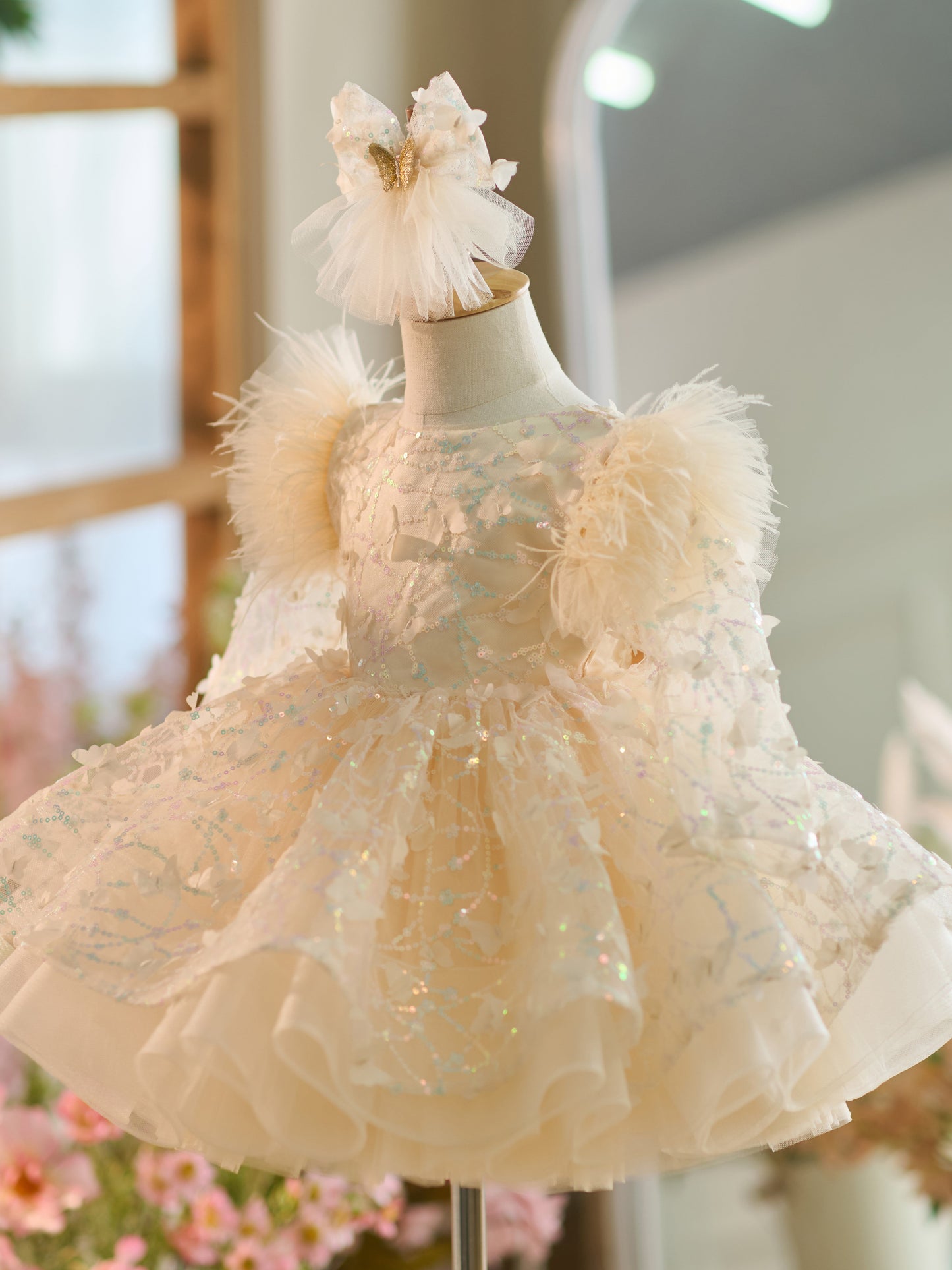 Sequins Tulle Knee-length Baby Girl Dress