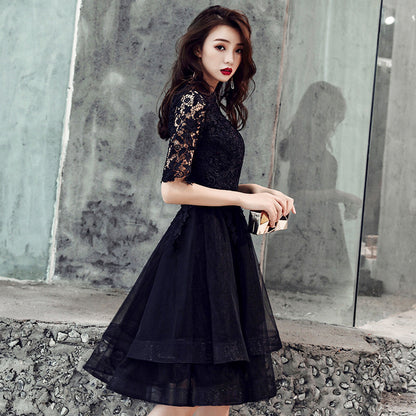 Black lace short prom dress homecoming dress  8244