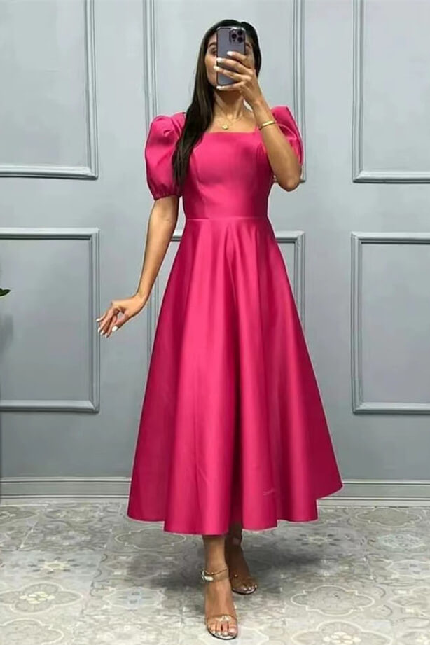 Elegant Online Square A-Line Prom Dress With Short Sleeves ED0177