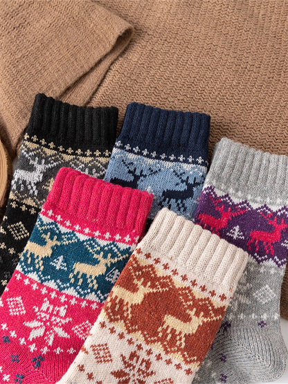 5PCS Women's Christmas Active Outdoor Elk Socks