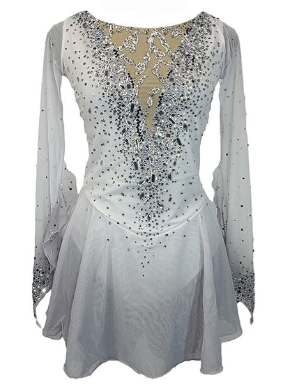 Figure Skating Dress Women's Girls' Dancewear Mesh Spandex Patchwork Thumbhole Stretchy Crystal/Rhinestone Skating Dress