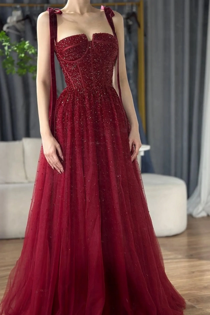 Burgundy Beaded Mesh Charming Prom Dress ZT0327