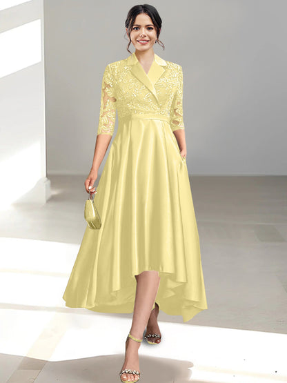 Sheath/Column V-Neck Tea-Length Mother of the Bride Dresses