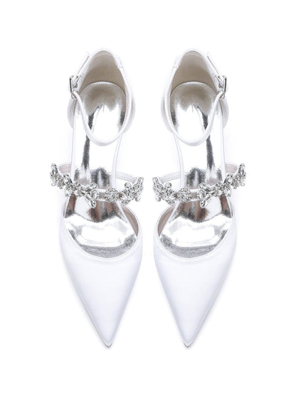 Women's Rhinestone Flat Heel Pointed Toe Bridesmaid Shoes