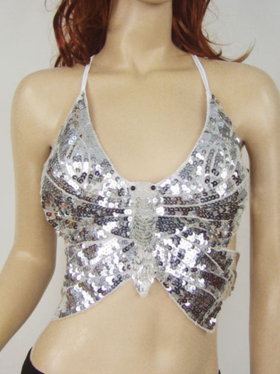 Belly Dance V-Neck Sleeveless Butterfly Sexy Bar with Beading & Sequins