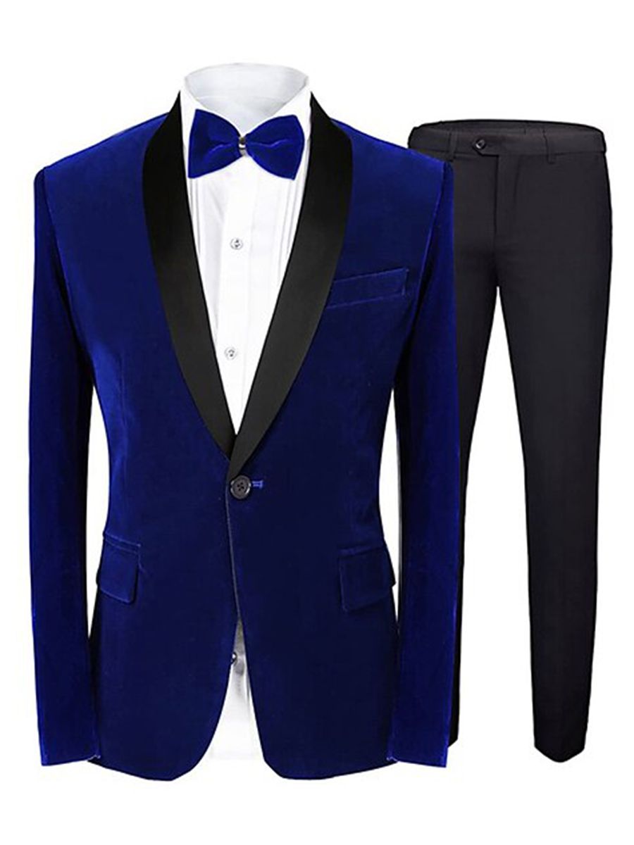 Green Blue Burgundy Men's Velvet Regular Single Breasted One-Button Party Suits Jacket