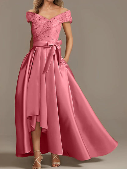 A-Line/Princess Off-the-Shoulder Asymmetrical Mother of the Bride Dresses with Ruffles