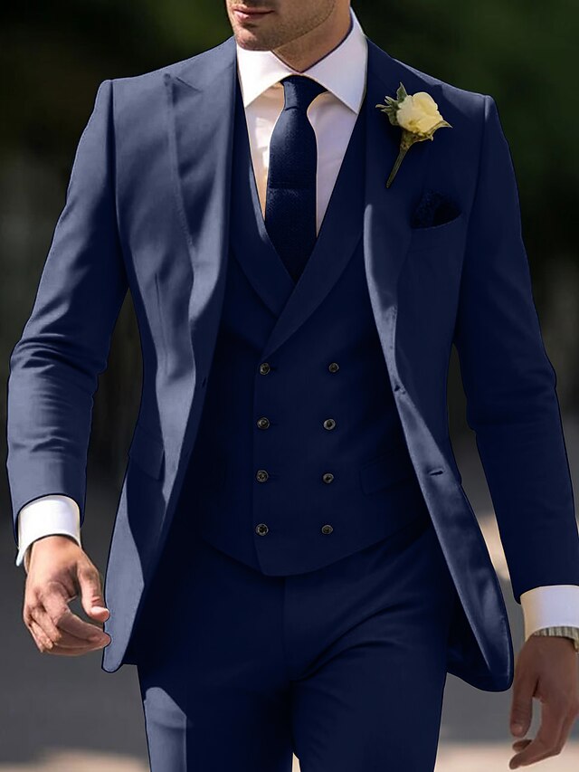 Men's Tailored Fit Single Breasted Two-buttons 3 Pieces Wedding Suits