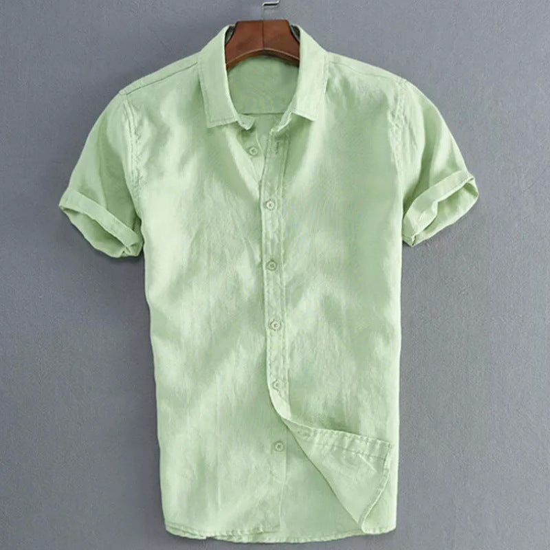 Men's Casual Short Sleeves Solid Color Cotton Shirt