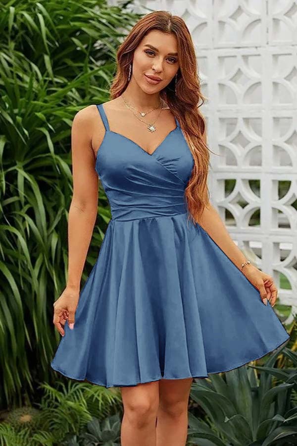 Fashion Pink Spaghetti Strap Homecoming Dress V Neck Prom Dress YZTS072