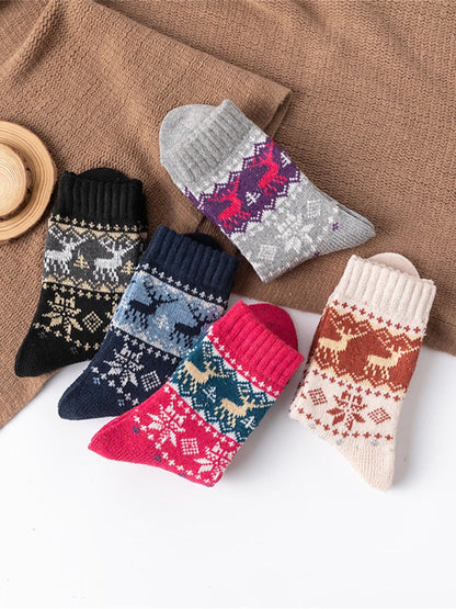 5PCS Women's Christmas Active Outdoor Elk Socks