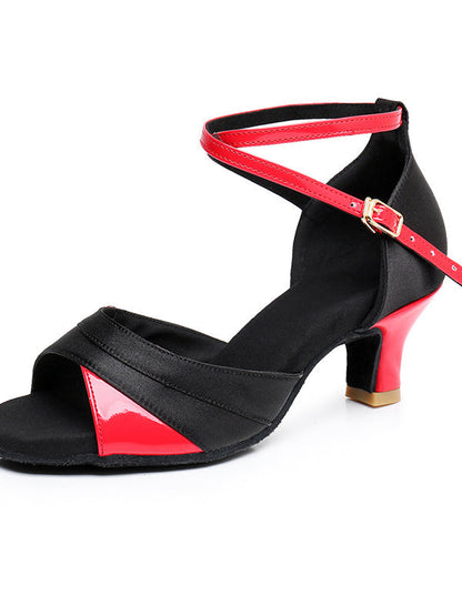 Women's Dancewear Shoes  Buckle Ankle Strap Heel Peep Toe Satin PU Latin Shoes