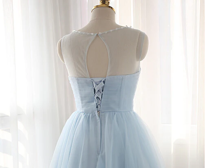 Simple Light Blue Short Tulle Homecoming Dresses,Cheap Homecoming Dress,Elegant Cocktail Dresses,Charming Graduation Dresses  gh855