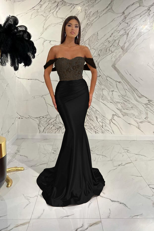 Elegant Off-The-Shoulder Mermaid Sequins Prom Dress With Beads Pleated ED0408