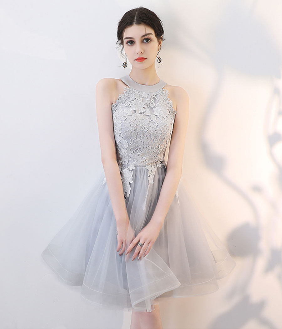 Cute gray lace short prom dress homecoming dress  8330