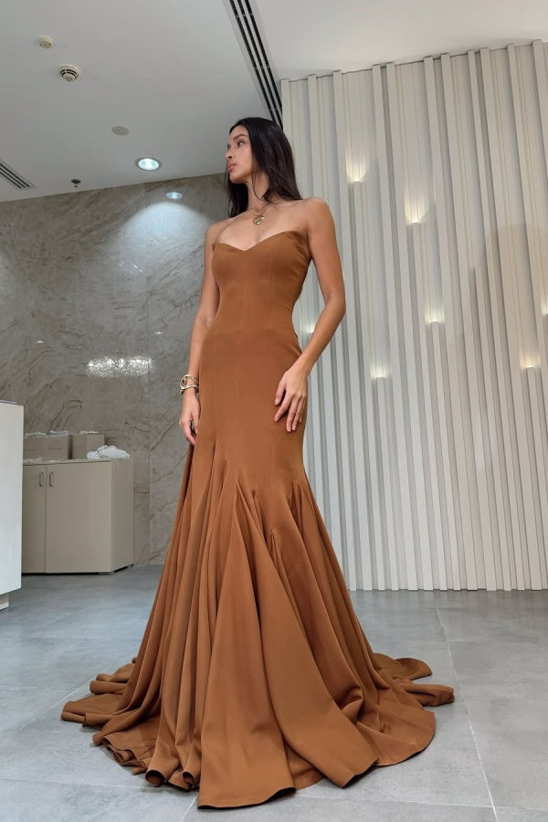 Brown Strapless Mermaid Elegant Chic Prom Dress ZT0553