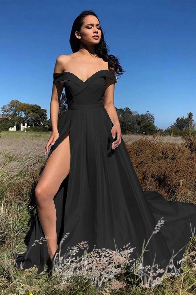 edgynewlook White Chic Off-the-Shoulder Slit Prom Dress