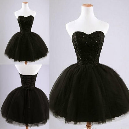 Sweetheart A-line black tulle prom dress,evening dress,bridesmaid dress  7628