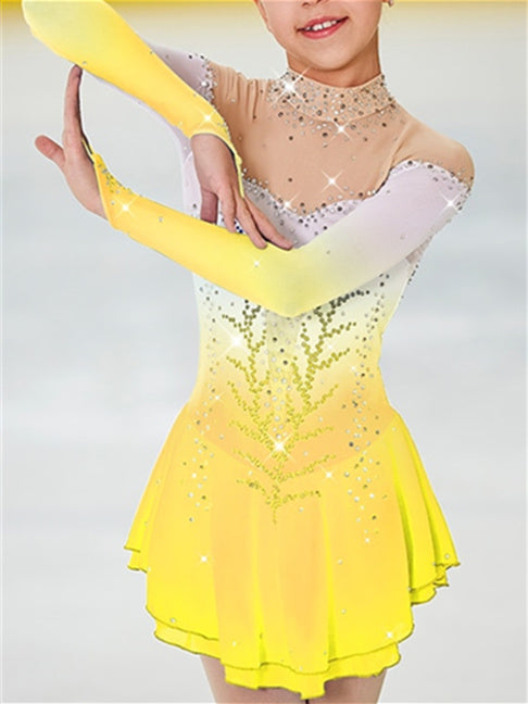 Figure Skating Dress Women's Dancewear Girls' Open Back Halo Dyeing Mesh Spandex High Elasticity Rhinestone Ice Skating Dress