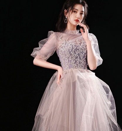 Cute tulle sequins long prom dress fashion girl dress  8972