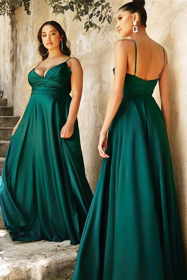 Elegant V-Neck Spaghetti-Straps Mermaid Prom Dress With Split PD0923