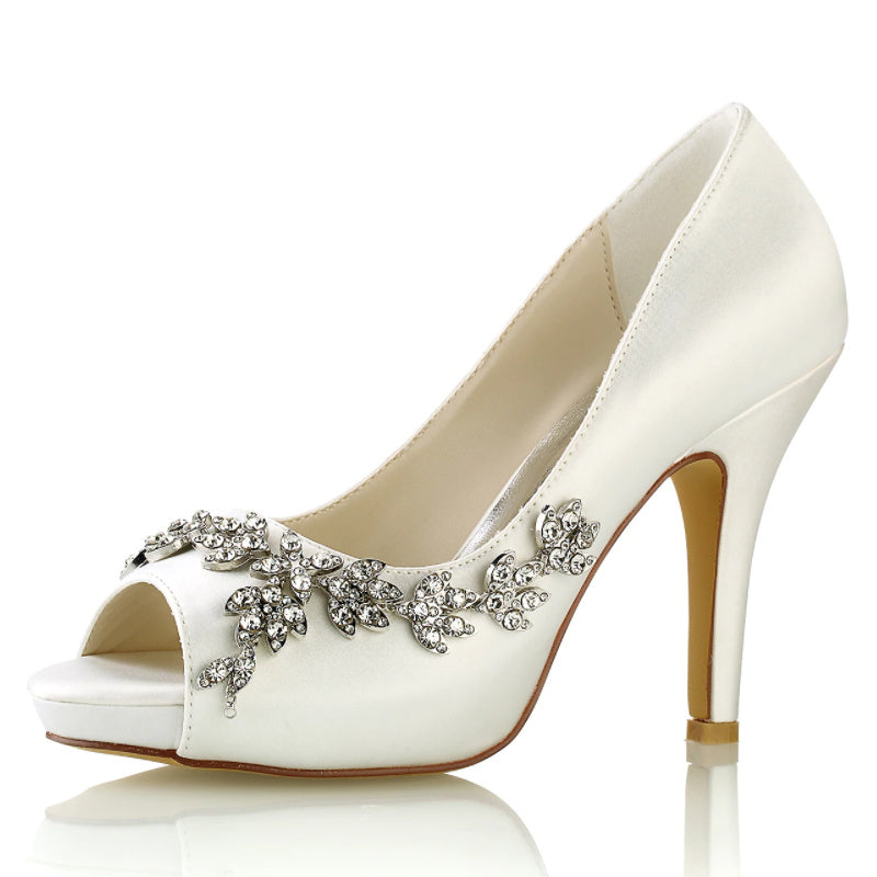 Women's Wedding Shoes Rhinestone High Heel Peep Toe Minimalism Bridal Shoes