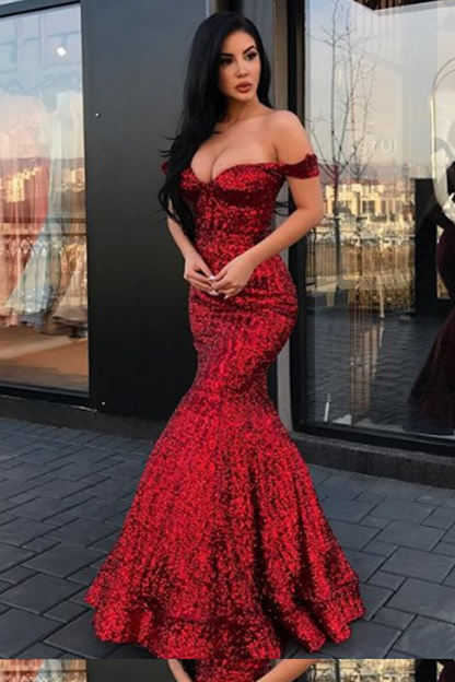 Sequins Mermaid Prom Dress Off-the-Shoulder PD098